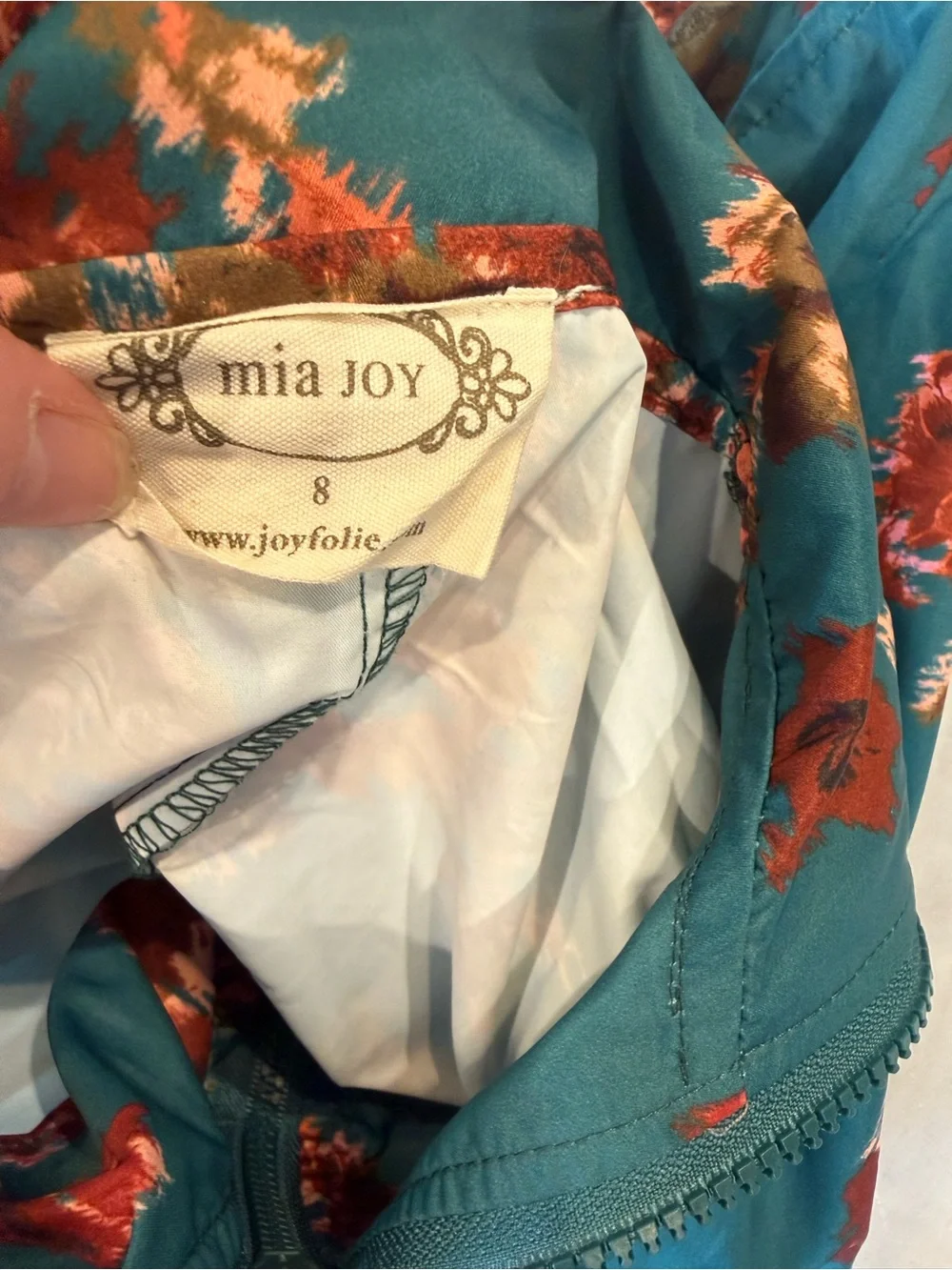 Joyfolie Teal Floral Zip Drawstring Jacket
